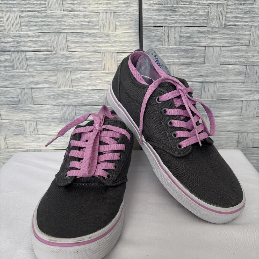 Vans Womens Sz 8 Low Topโ Sneakers Charcoal Gray Pink Laces